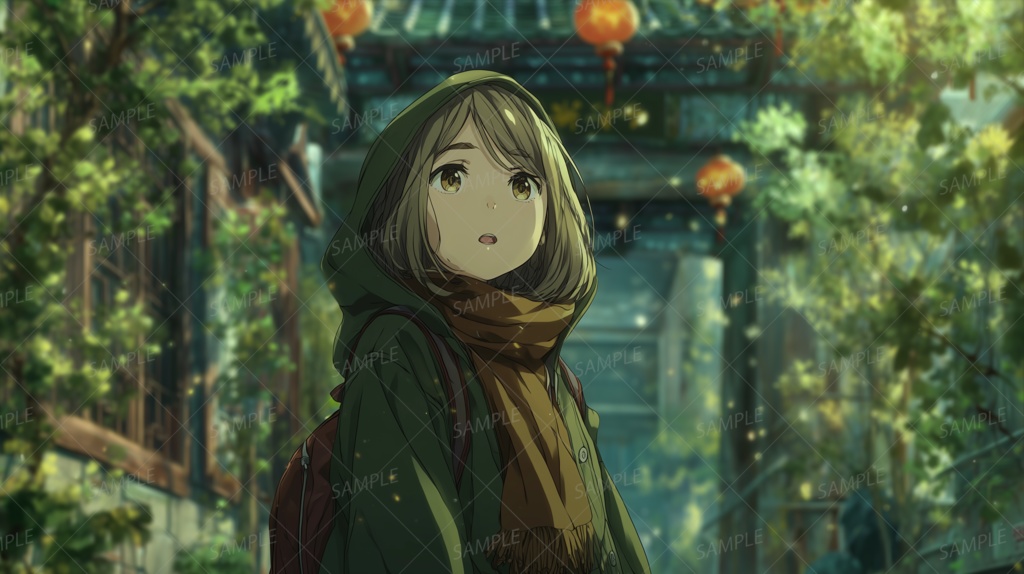 【一枚絵_0001】緑衣の旅人と旧都の夕暮れ