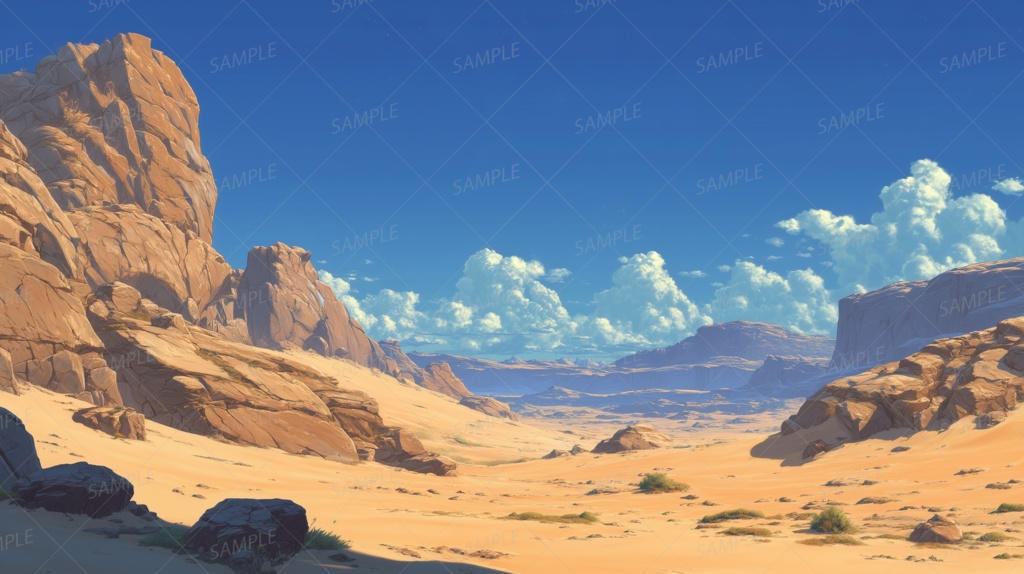 【背景_0026】乾ききった空と焦げた岩砂漠