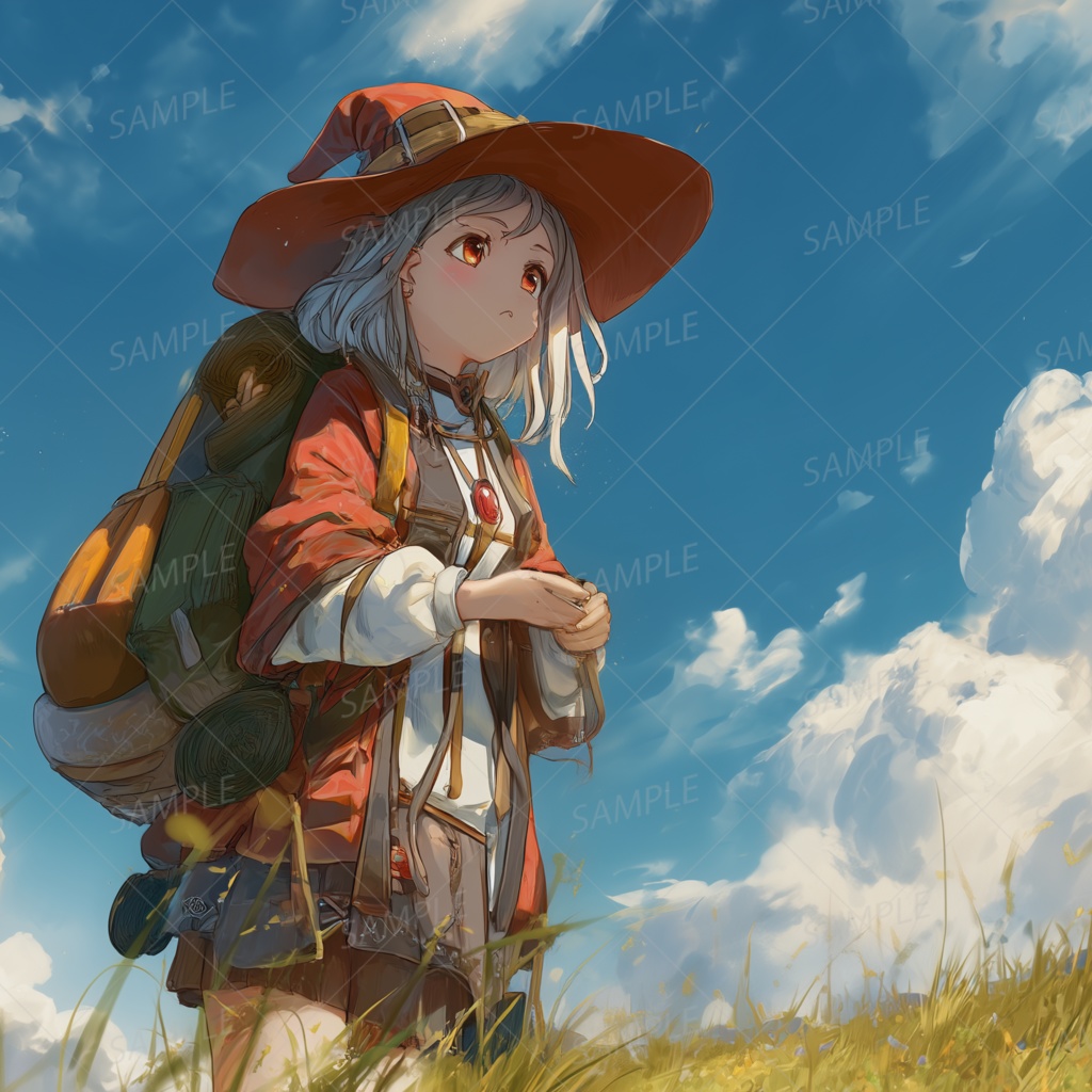 【一枚絵_0008】雲と魔法と赤い帽子の少女