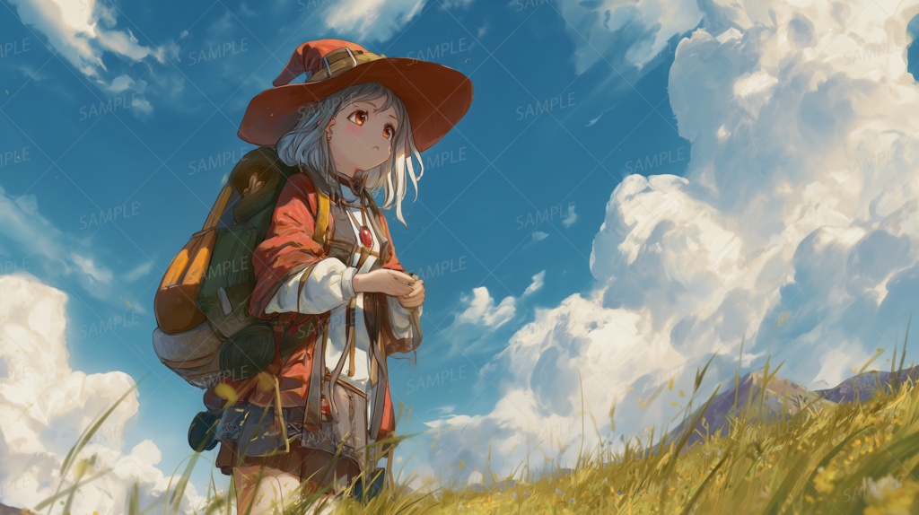 【一枚絵_0008】雲と魔法と赤い帽子の少女