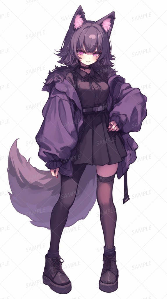 【立ち絵_0116】闇夜に微笑む黒狐少女