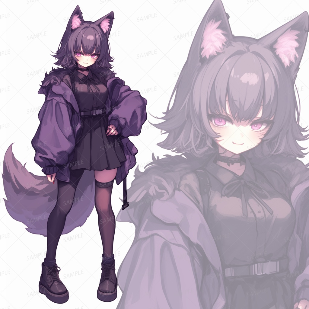 【立ち絵_0116】闇夜に微笑む黒狐少女