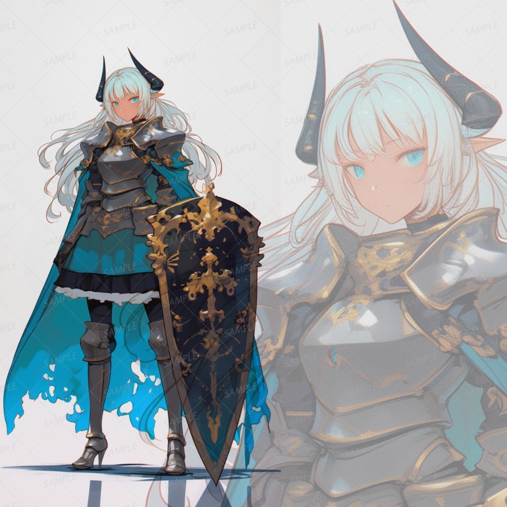 【立ち絵_0137】黒鉄の蒼角姫騎士