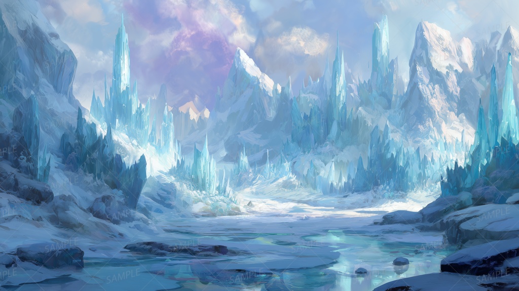 【背景_0043】氷晶の尖塔と白銀の谷