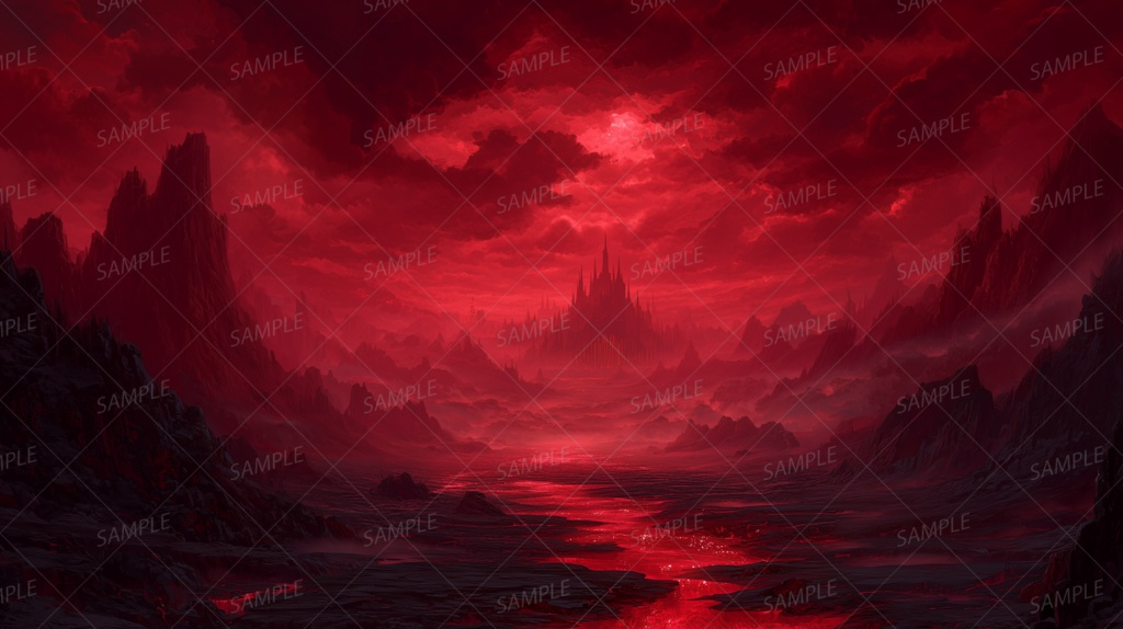 【背景_0049】血の空に沈む奈落城