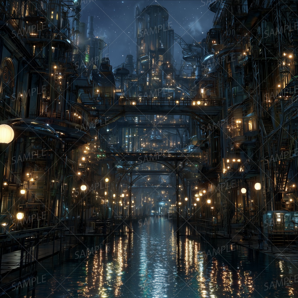 【背景_0063】灯雨の下の機構迷宮