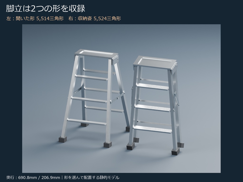 脚立とローラー・塗料皿の3Dセット