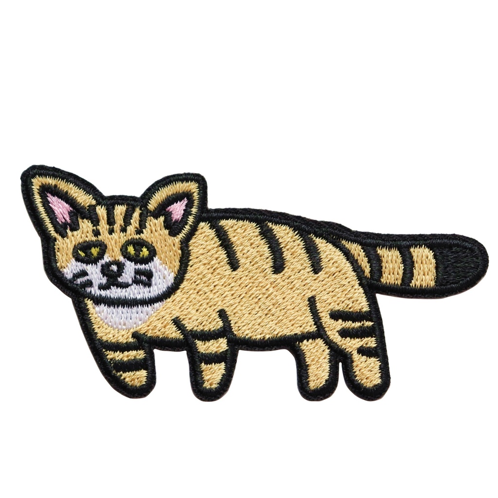 ワッペン スナネコ かわいい砂猫 刺繍パッチ デザイン：Ren サイズ：横7.5cm×縦3.6cm アイロン接着 説明書付き