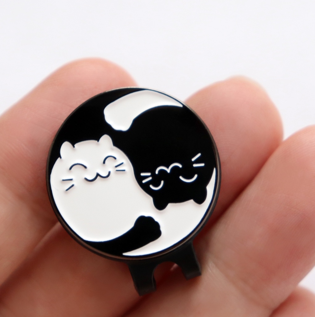 ゴルフマーカー 猫のタオマーク(太極図) ハットクリップ マグネット(磁石)着脱 かわいいネコのボールマーカー 鉄製