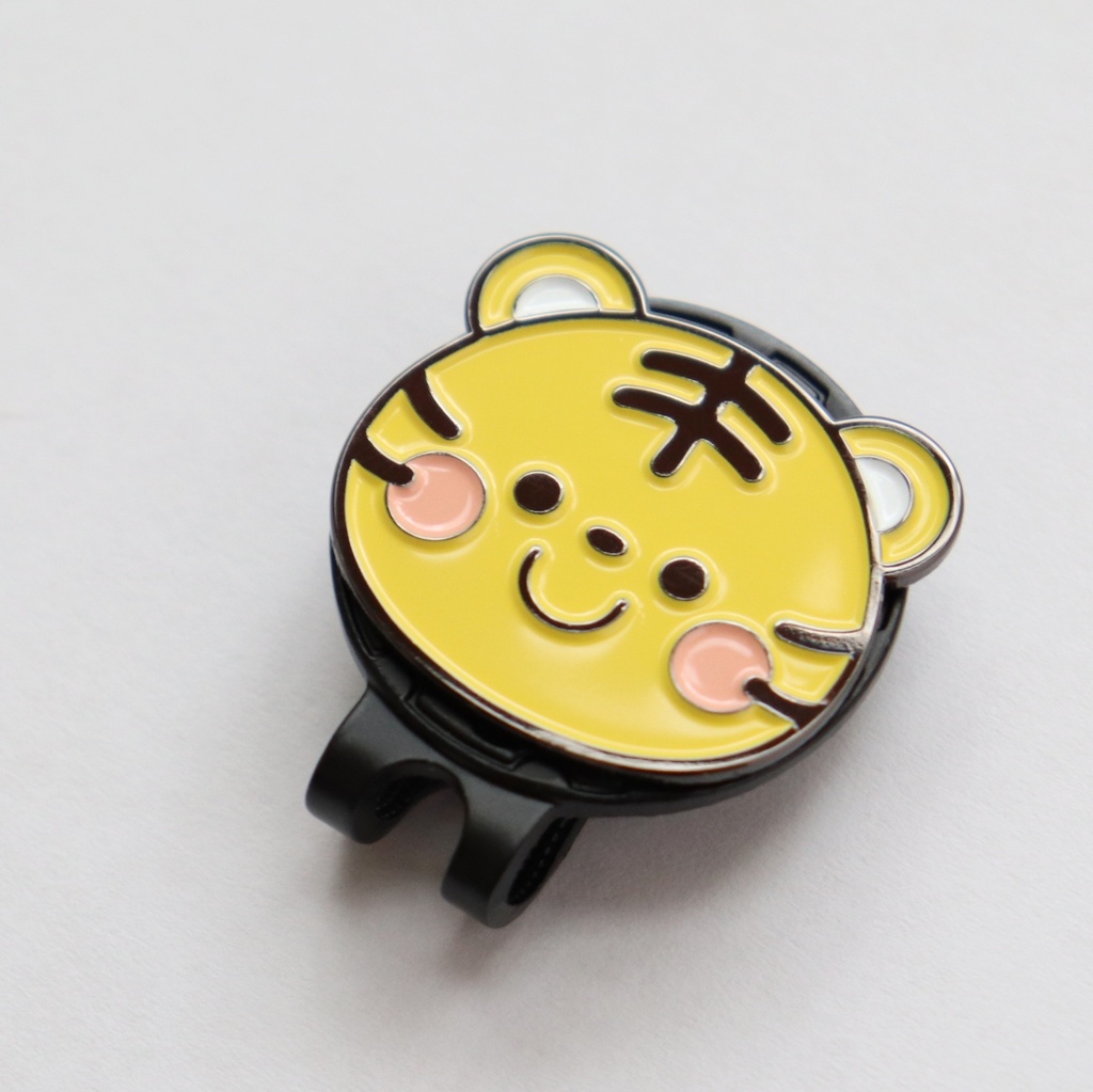 ゴルフマーカー かわいい虎(トラ) ハットクリップ マグネット(磁石)着脱 かわいいボールマーカー 鉄製