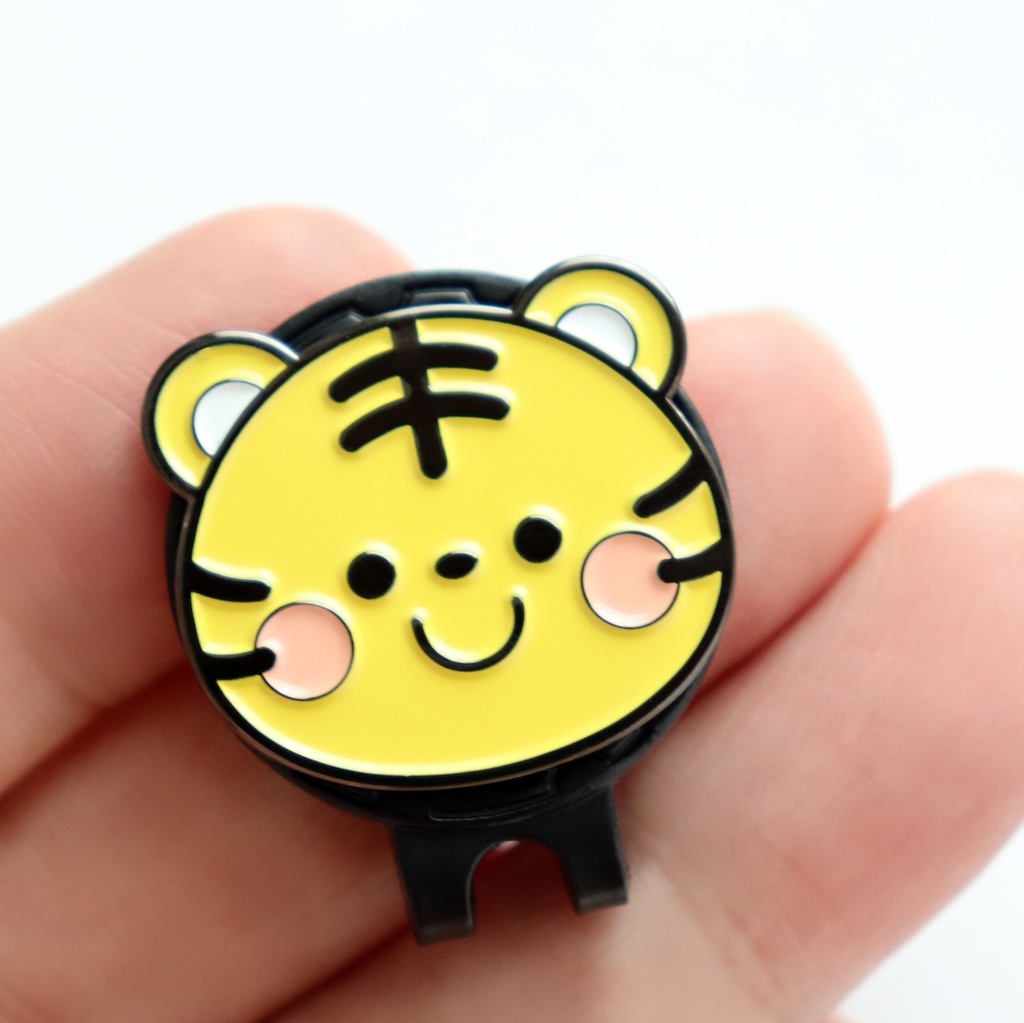 ゴルフマーカー かわいい虎(トラ) ハットクリップ マグネット(磁石)着脱 かわいいボールマーカー 鉄製
