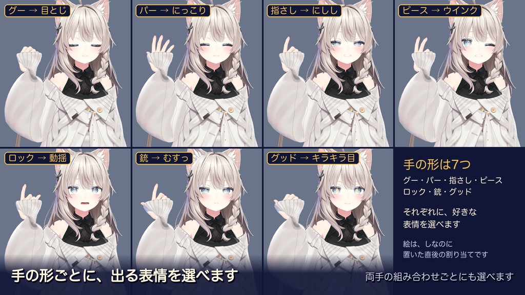 【VRChat】ハンドサインの表情わりあて|プレイ中に選び直せる・4体対応