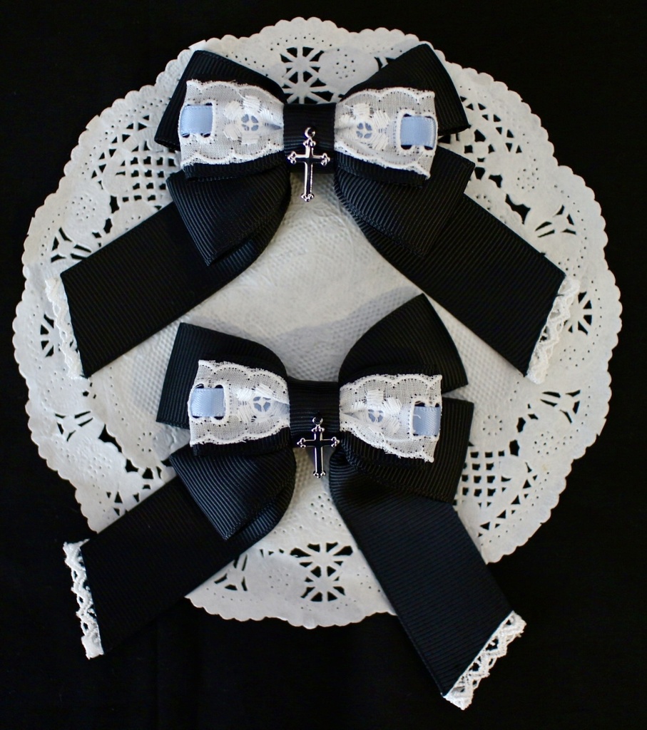 【リボンヘアクリップ】黒×水色