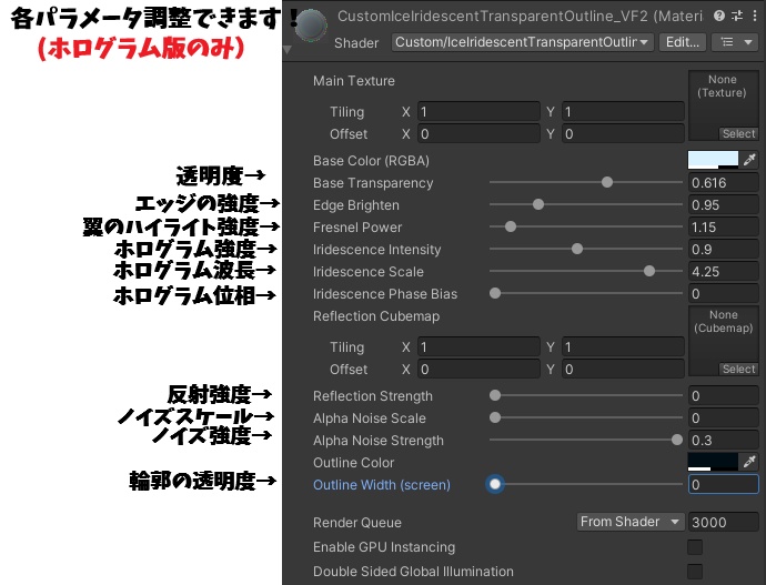 全アバター対応 ホログラム反射 半透明化シェーダー