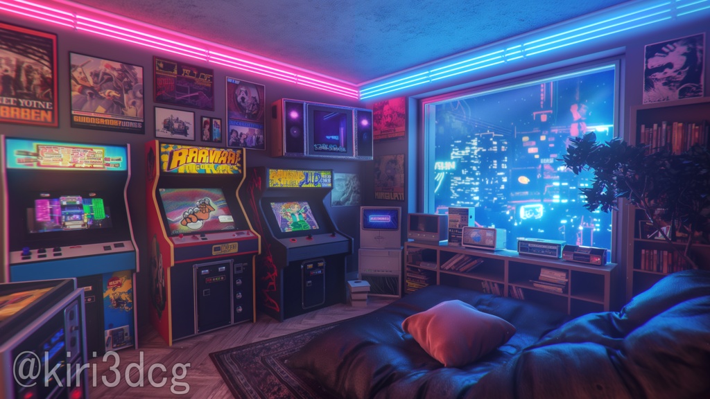 【配信背景セット】LEDが光る! 夜のゲーム部屋 vtuber様 配信者様向け 雑談枠 ゲーム配信などに♪ Animated Background【背景ループ素材】