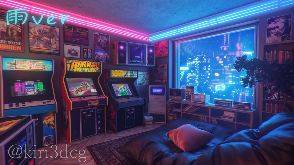 【配信背景セット】LEDが光る! 夜のゲーム部屋 vtuber様 配信者様向け 雑談枠 ゲーム配信などに♪ Animated Background【背景ループ素材】