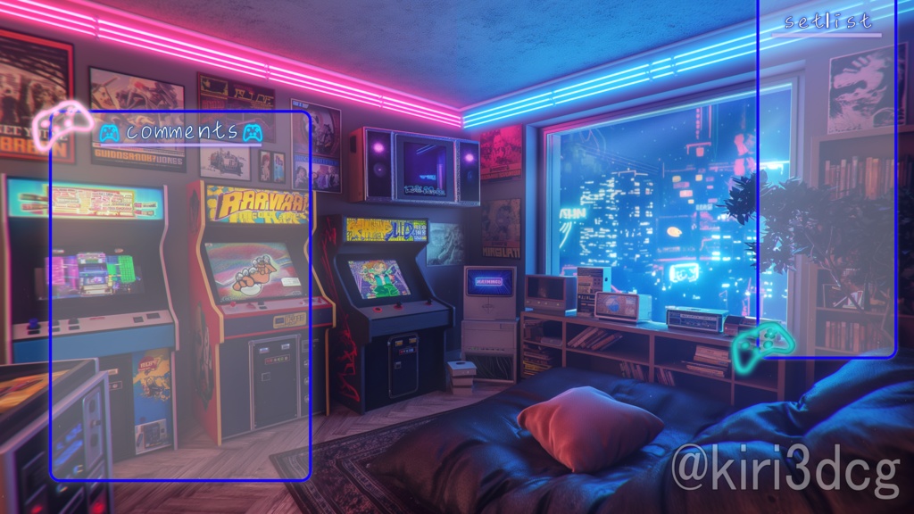 【配信背景セット】LEDが光る! 夜のゲーム部屋 vtuber様 配信者様向け 雑談枠 ゲーム配信などに♪ Animated Background【背景ループ素材】