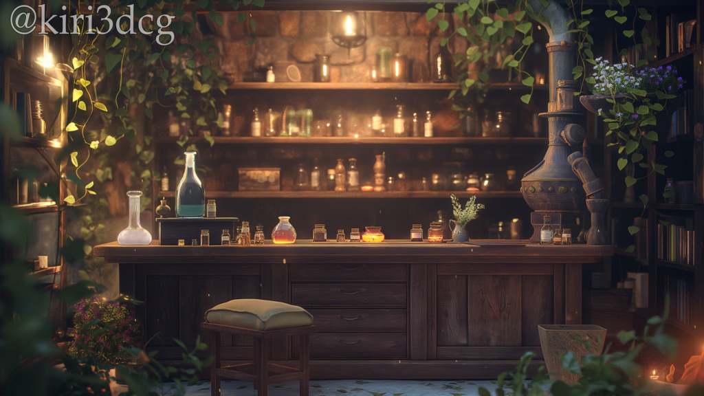 【配信画面セット】エルフの秘密の工房 vtuber様 配信者様向け 雑談枠 歌枠などに♪ 植物 森 ファンタジー 工房 緑 落ち着く Animated Background【背景ループ素材】