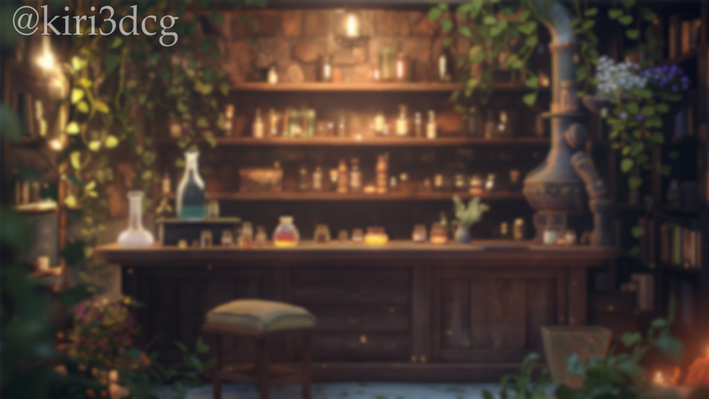 【配信画面セット】エルフの秘密の工房 vtuber様 配信者様向け 雑談枠 歌枠などに♪ 植物 森 ファンタジー 工房 緑 落ち着く Animated Background【背景ループ素材】