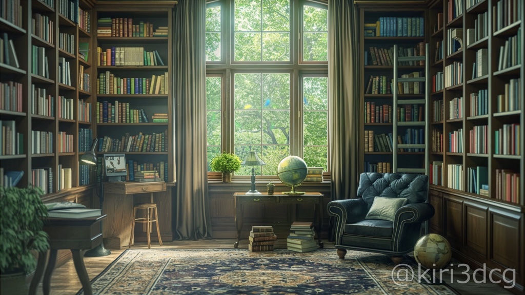 【背景ループ素材】木漏れ日の入る書斎 vtuber様 配信者様向け 雑談枠 歌枠などに♪ 植物 森 緑 落ち着く 本棚 本 配信部屋 Animated Background【背景素材】