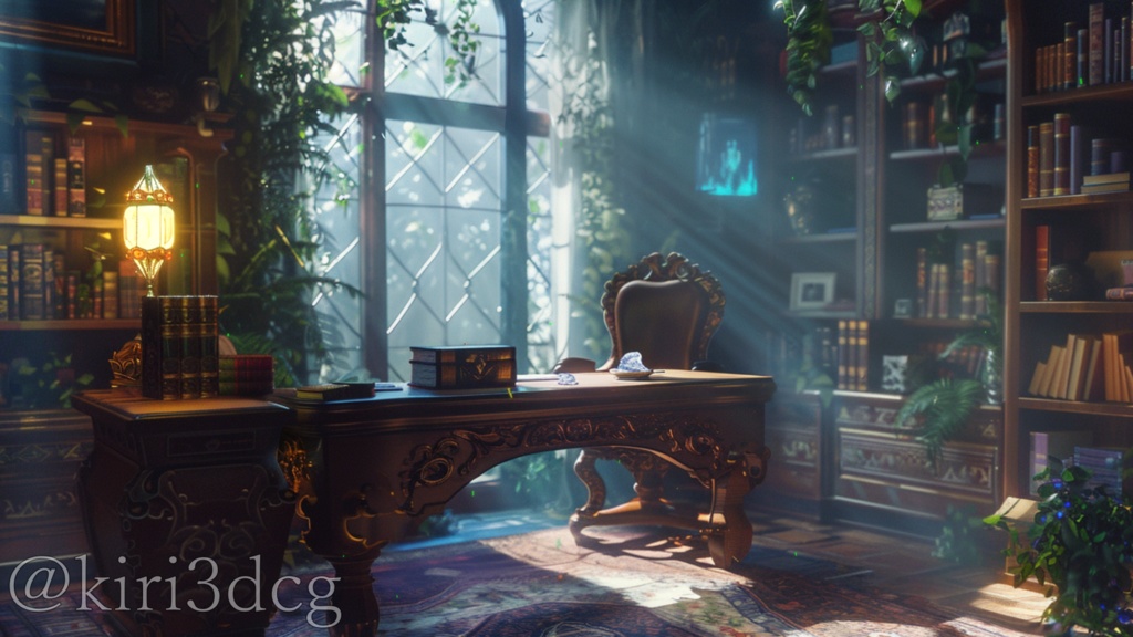 【動く配信背景セット】光差す書斎 vtuber様 配信者様向け 雑談枠 歌枠などに♪ 植物 森 緑 落ち着く 本棚 本 月明かり 夜 朝 配信部屋 Animated Background【背景素材】