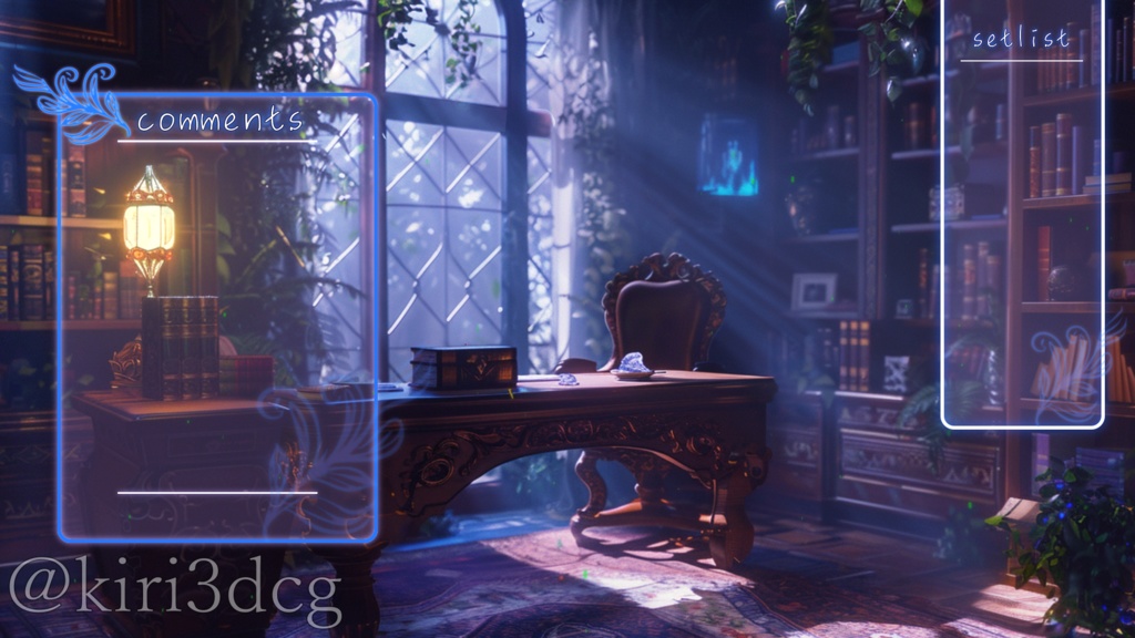 【動く配信背景セット】光差す書斎 vtuber様 配信者様向け 雑談枠 歌枠などに♪ 植物 森 緑 落ち着く 本棚 本 月明かり 夜 朝 配信部屋 Animated Background【背景素材】