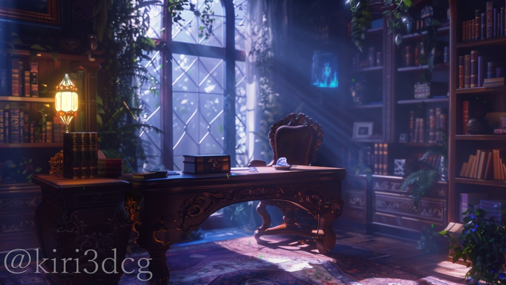 【動く配信背景セット】光差す書斎 vtuber様 配信者様向け 雑談枠 歌枠などに♪ 植物 森 緑 落ち着く 本棚 本 月明かり 夜 朝 配信部屋 Animated Background【背景素材】