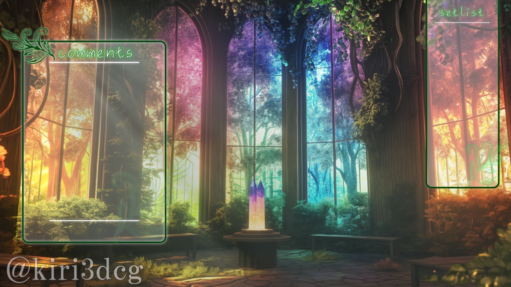 【動く!配信画面セット】妖精が住む森の広場 vtuber様 配信者様向け 雑談枠 歌枠などに♪ 植物 森 ファンタジー 妖精 虹色 落ち着く 光 配信用 配信背景 配信素材 Animated Background【背景ループ素材】