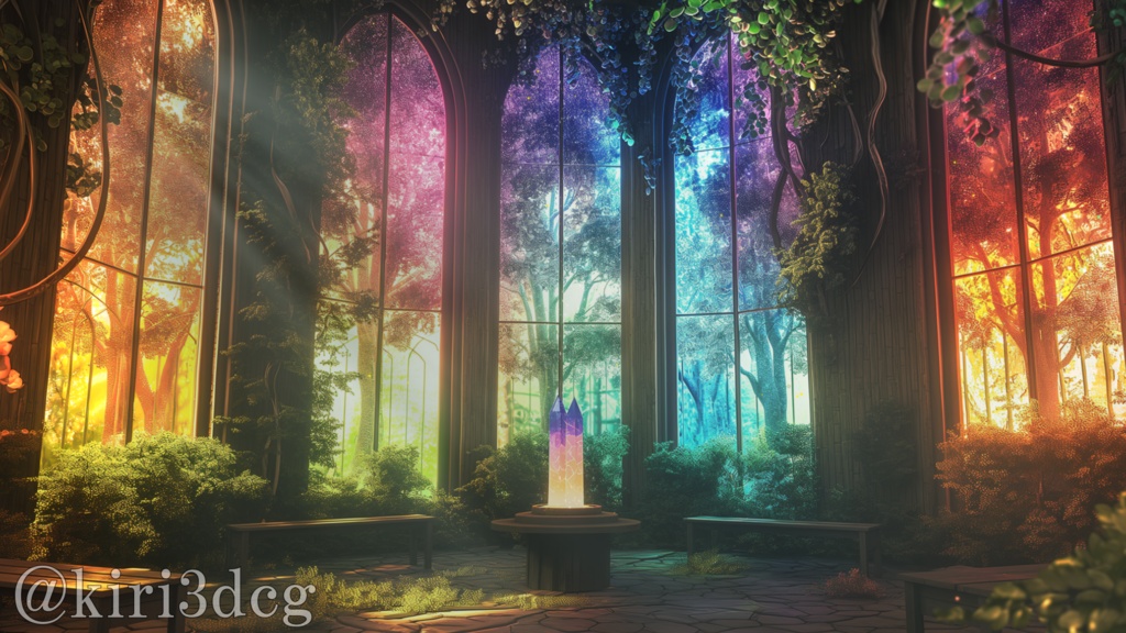 【動く!配信画面セット】妖精が住む森の広場 vtuber様 配信者様向け 雑談枠 歌枠などに♪ 植物 森 ファンタジー 妖精 虹色 落ち着く 光 配信用 配信背景 配信素材 Animated Background【背景ループ素材】