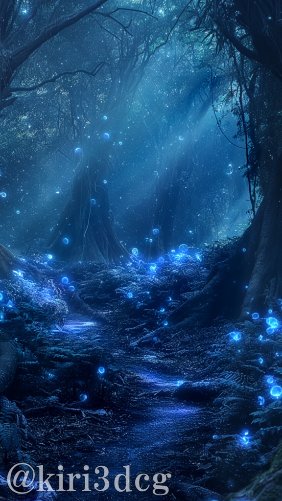 【縦型配信背景】青く光る神秘の森 vtuber様 配信者様向け 雑談枠 歌枠などに♪ 植物 森 ファンタジー 妖精 落ち着く 光 配信用 配信背景 配信素材 Animated Background【背景ループ素材】