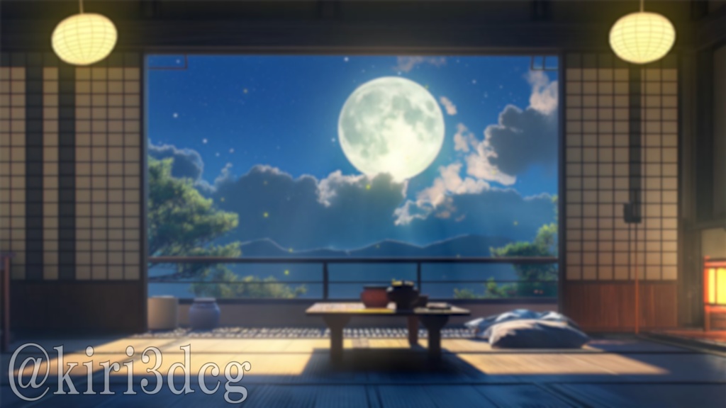 【動く!配信背景セット】月明かりが照らす和室 vtuberさん配信者さん向け 歌枠 雑談枠などに♪  配信背景 素材 和室 月 星空 Animated Background【背景ループ素材】