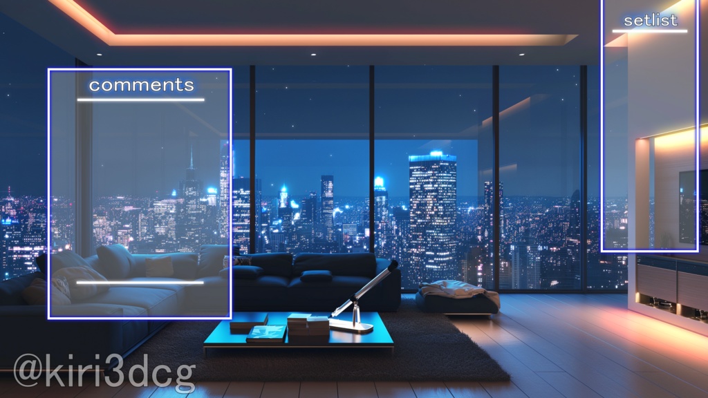 【配信背景素材】夜景に包まれたモダンリビング vtuber様 配信者様向け 雑談枠 歌枠などに♪ 落ち着く 星空 夜 リビング モダン 動く 配信部屋 Animated Background【背景ループ素材】
