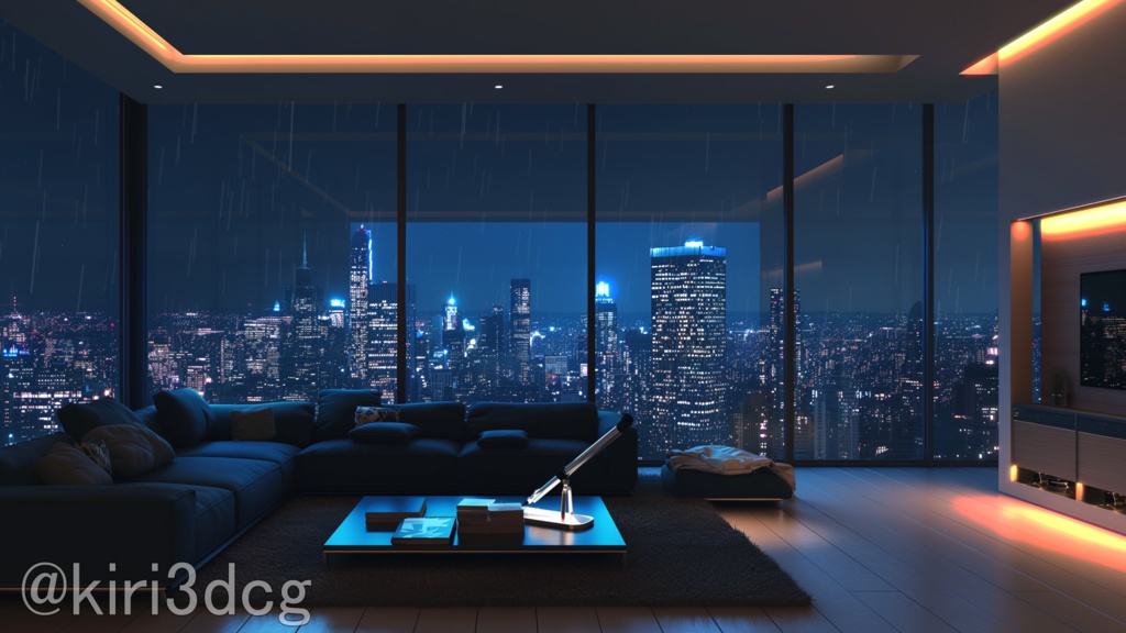 【配信背景素材】夜景に包まれたモダンリビング vtuber様 配信者様向け 雑談枠 歌枠などに♪ 落ち着く 星空 夜 リビング モダン 動く 配信部屋 Animated Background【背景ループ素材】