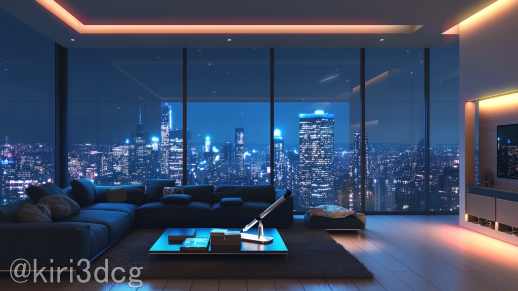 【配信背景素材】夜景に包まれたモダンリビング vtuber様 配信者様向け 雑談枠 歌枠などに♪ 落ち着く 星空 夜 リビング モダン 動く 配信部屋 Animated Background【背景ループ素材】