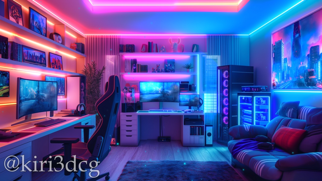 【配信背景セット!】LEDが光る!配信部屋 vtuber様 配信者様向け 雑談枠 ゲーム配信などに♪  光る 配信部屋 動く ゲーム部屋 素材 Animated Background【背景ループ素材】