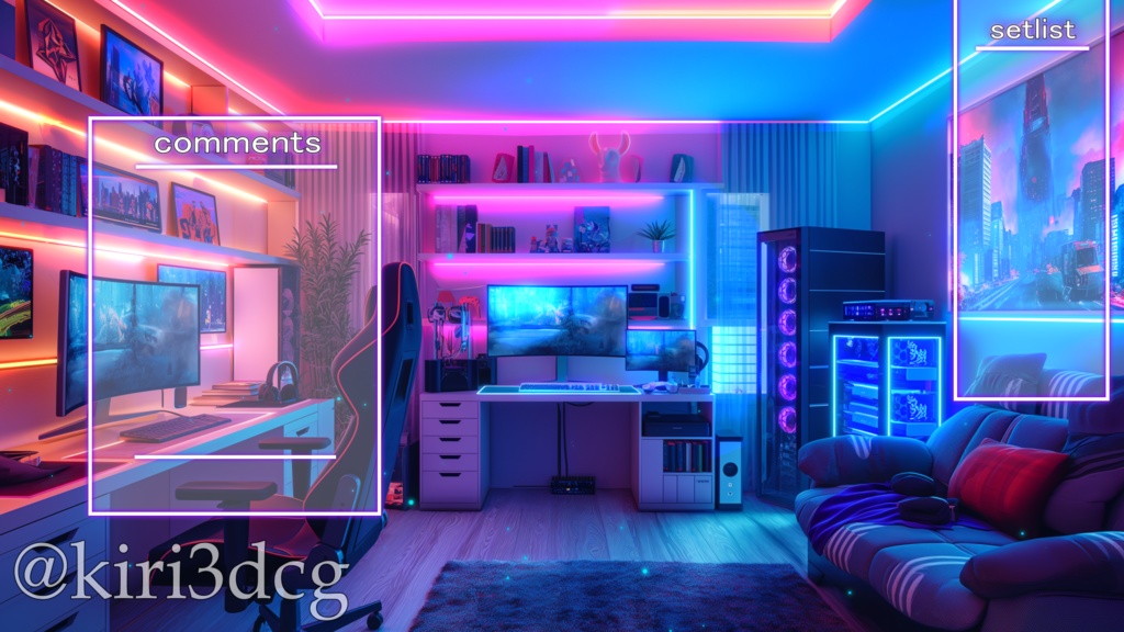 【配信背景セット!】LEDが光る!配信部屋 vtuber様 配信者様向け 雑談枠 ゲーム配信などに♪  光る 配信部屋 動く ゲーム部屋 素材 Animated Background【背景ループ素材】