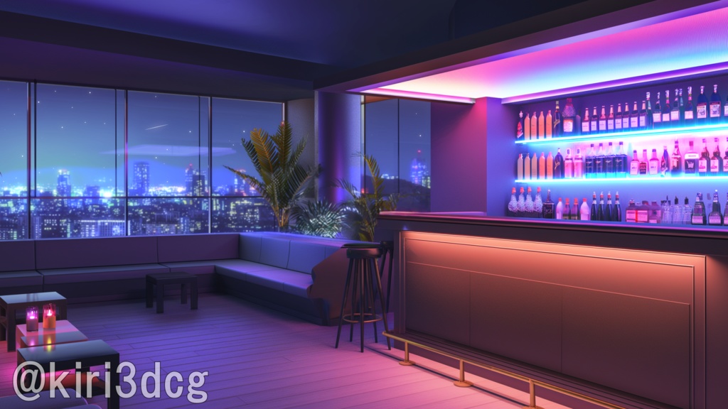 【背景ループ素材】夜景が見えるBAR vtuber様 配信者様向け 雑談枠 歌枠などに♪ 落ち着く 配信用 夜景 雨 星空 配信背景 配信素材 バー Animated Background【配信背景】