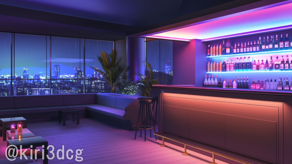 【背景ループ素材】夜景が見えるBAR vtuber様 配信者様向け 雑談枠 歌枠などに♪ 落ち着く 配信用 夜景 雨 星空 配信背景 配信素材 バー Animated Background【配信背景】