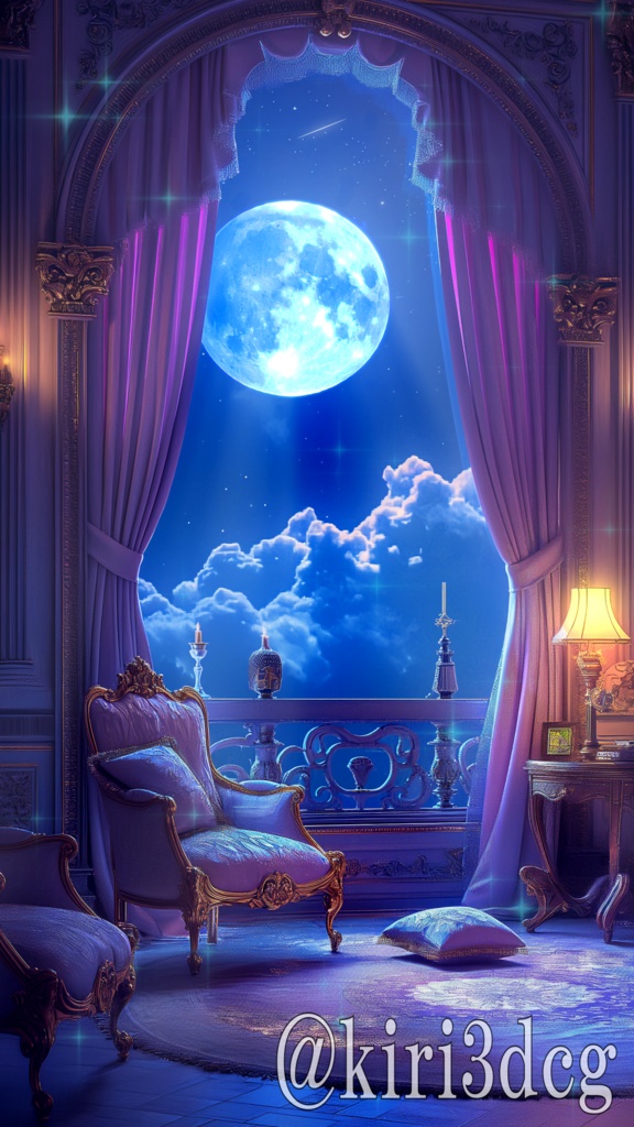 【縦型配信背景】月明かりが入るお城の一室 vtuber様 配信者様向け 雑談枠 歌枠などに♪ ファンタジー 落ち着く 星空 月 光 配信用 配信背景 配信素材 Animated Background【背景ループ素材】