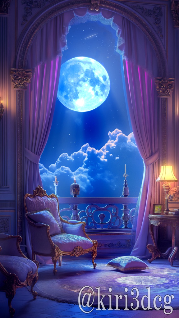 【縦型配信背景】月明かりが入るお城の一室 vtuber様 配信者様向け 雑談枠 歌枠などに♪ ファンタジー 落ち着く 星空 月 光 配信用 配信背景 配信素材 Animated Background【背景ループ素材】