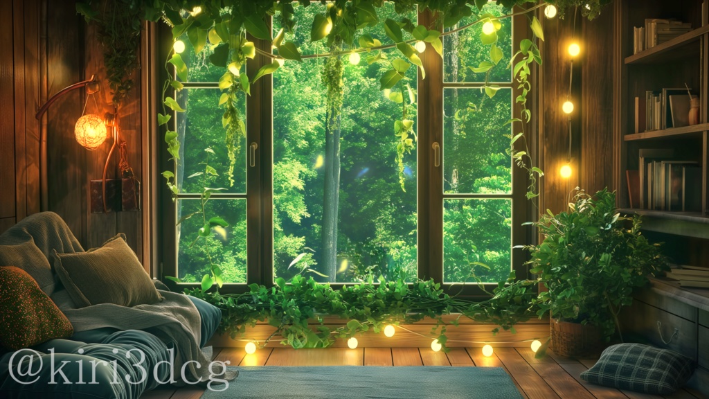 【背景ループ素材】森の秘密の小部屋 vtuber様 配信者様向け 雑談枠 歌枠などに♪ 植物 森 ファンタジー 緑 落ち着く お昼 夏 蝶 Animated Background【配信画面】