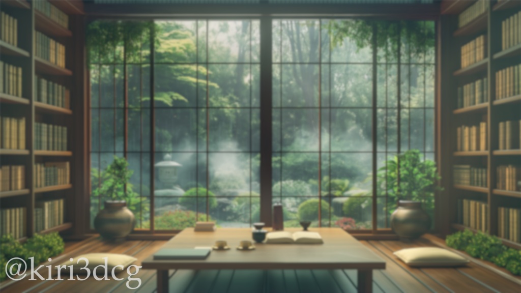 【背景ループ素材】雨の日の書斎 vtuber様 配信者様向け 歌枠 雑談枠などに♪ 配信背景 素材 和室 雨 梅雨 和風 庭 夏 昼 落ち着く 癒し Animated Background【背景素材】