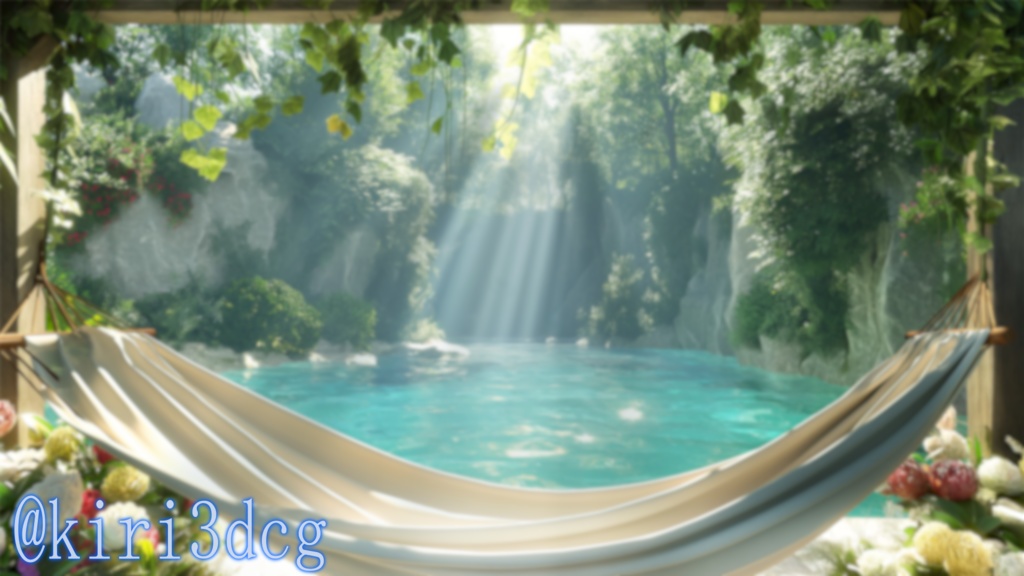 【背景ループ素材】楽園のプール vtuber様 配信者様向け 雑談枠 歌枠などに♪  植物 緑 落ち着く 楽園 お昼 夏 プール Animated Background【配信画面】