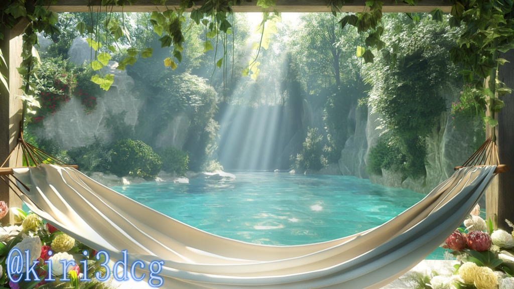 【背景ループ素材】楽園のプール vtuber様 配信者様向け 雑談枠 歌枠などに♪  植物 緑 落ち着く 楽園 お昼 夏 プール Animated Background【配信画面】