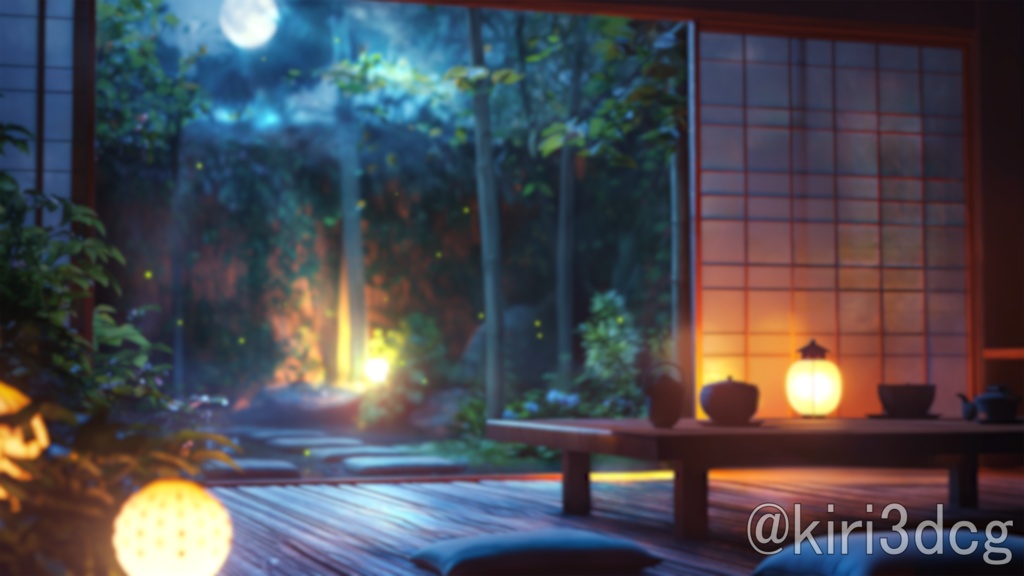 【動く!配信画面セット】蛍が飛ぶ和室 vtuberさん配信者さん向け 歌枠 雑談枠などに♪ 配信背景 素材 和室 月 蛍 Animated Background【背景ループ素材】