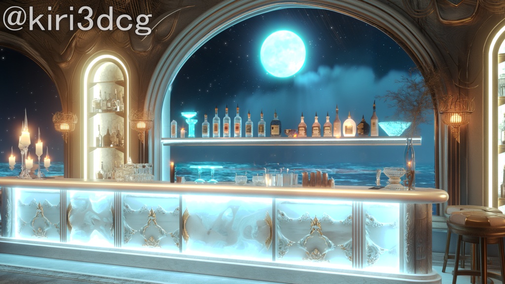 【背景ループ素材】幻想的な月光BAR vtuber様 配信者様向け 雑談枠 歌枠などに♪ 落ち着く BAR 月 動く 月光 海 バー 夜 素材 Animated Background【動く!配信背景】