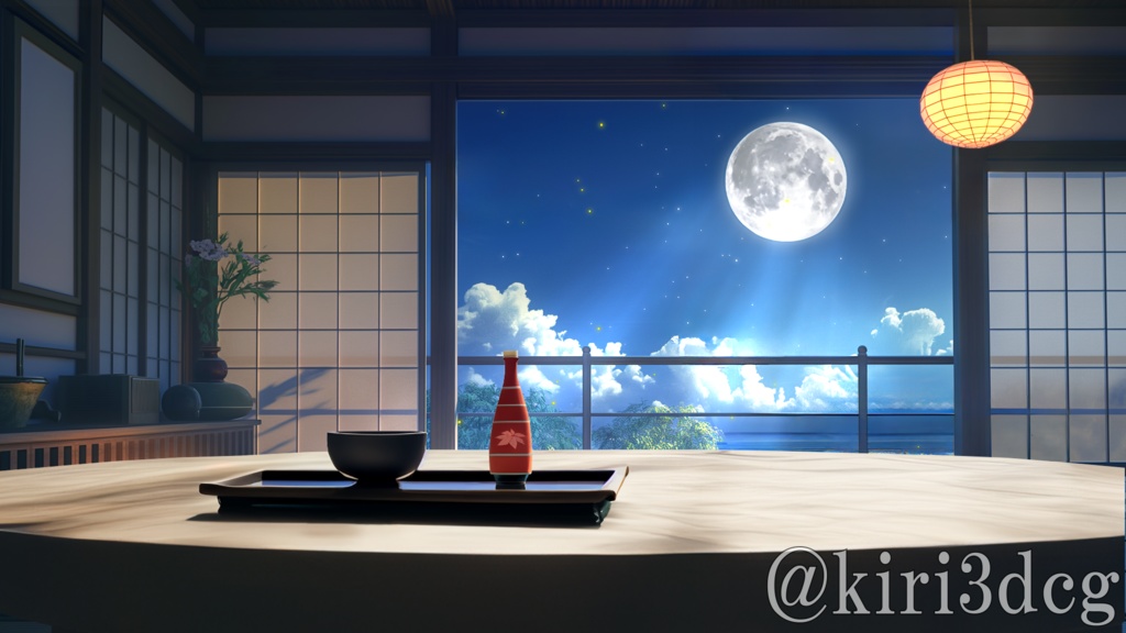 【動く!配信画面セット】月明かりが照らす和室ver2 vtuber様 配信者様向け 歌枠 雑談枠などに♪  配信背景 素材 和室 月 星空 Animated Background【背景ループ素材】