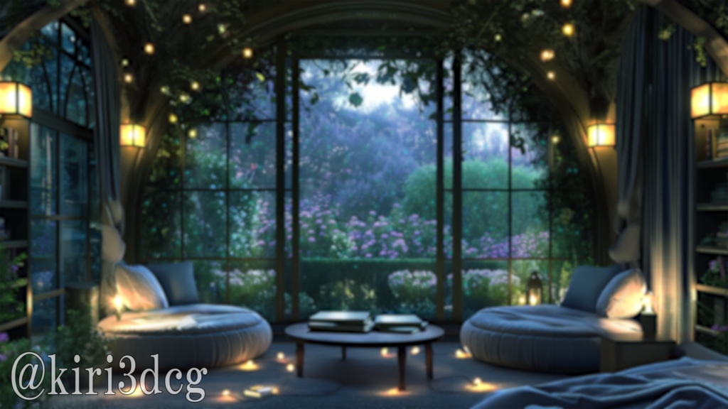 【動く!配信画面セット】ファンタジーな森の読書室 vtuber様 配信者様向け 歌枠 雑談枠などに♪ 配信背景 素材 夜 妖精 森 夜活 神秘的 幻想的 ファンタジー Animated Background【背景ループ素材】