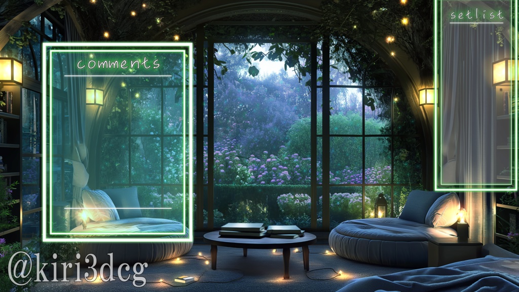 【動く!配信画面セット】ファンタジーな森の読書室 vtuber様 配信者様向け 歌枠 雑談枠などに♪ 配信背景 素材 夜 妖精 森 夜活 神秘的 幻想的 ファンタジー Animated Background【背景ループ素材】