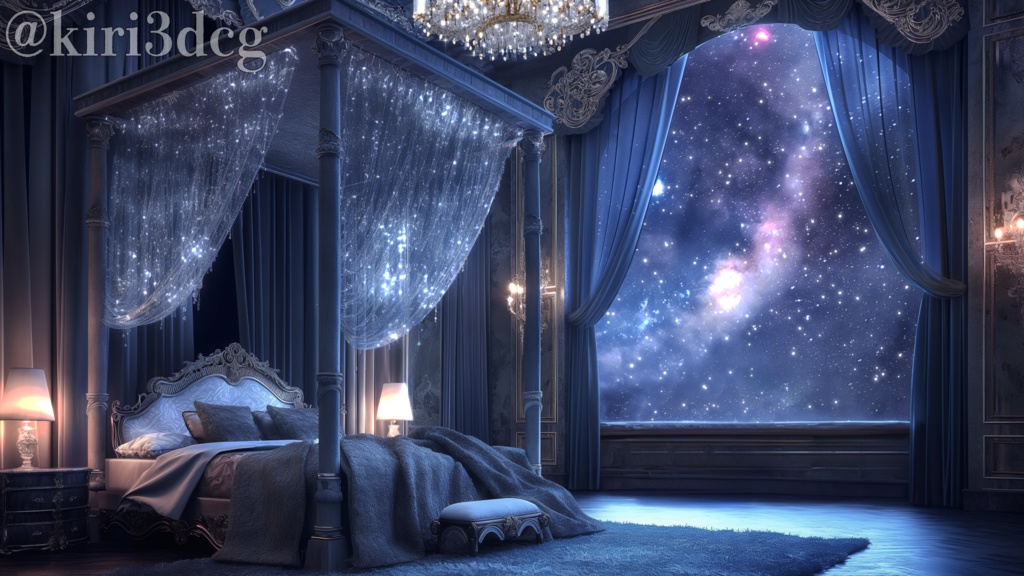 【配信画面セット!】星が輝く寝室 vtuber様 配信者様向け 歌枠 雑談枠などに♪ 配信背景 素材 夜 星 流れ星 寝室 夜活 神秘的 幻想的 ファンタジー Animated Background【背景ループ素材】